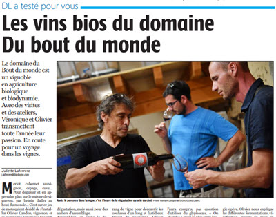 03 - LES VINS BIOS DU DOMAINE DU BOUT DU MONDE - ARTICLE DE DORDOGNE LIBRE (août 2022)